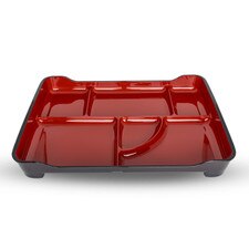 Bento Tray Red 14" (5 Compartment w/ Sauce Well, Stackable)