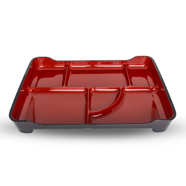 Image of Bento Tray Red 14" (5 Compartment w/ Sauce Well, Stackable) 1