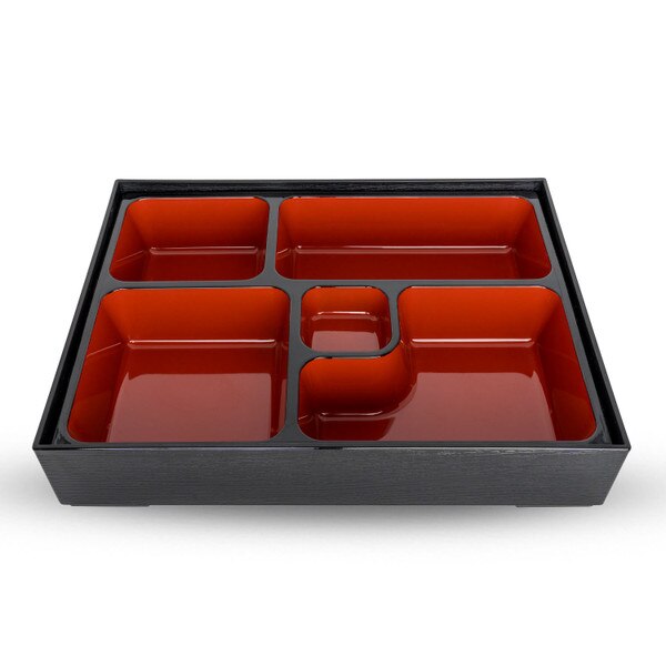 Image of Black and Red Rectangular Bento Box 10.25" 1