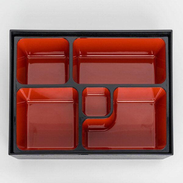 Image of Black and Red Rectangular Bento Box 10.25" 3