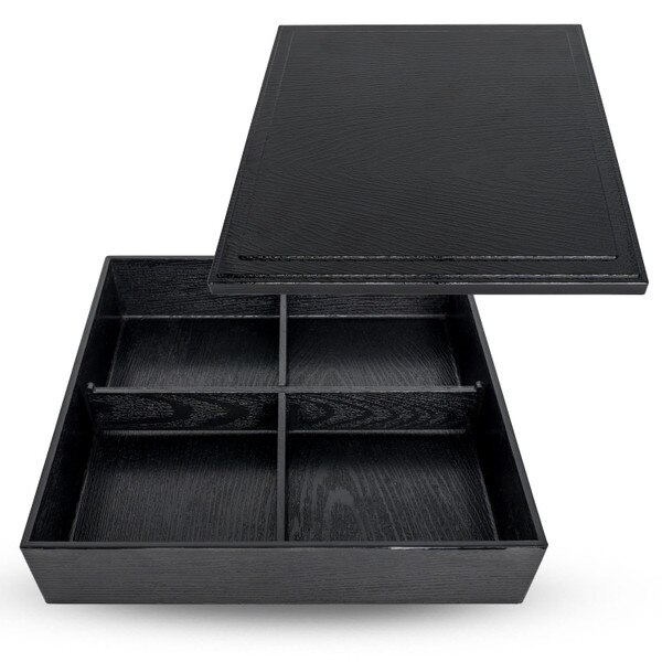 Image of Black Bento Box with Cover and Divider 9.75" 1