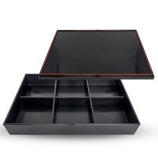 Black Bento Box with Cover and Divider 14.25"