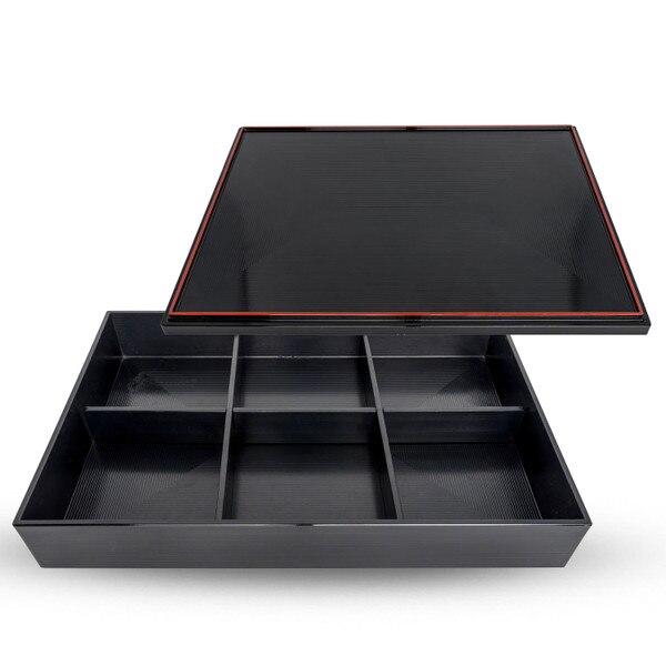 Image of Black Bento Box with Cover and Divider 14.25" 1