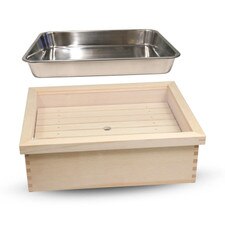Wooden Sushi Neta Case with Cover and Stainless Pan 14.3"
