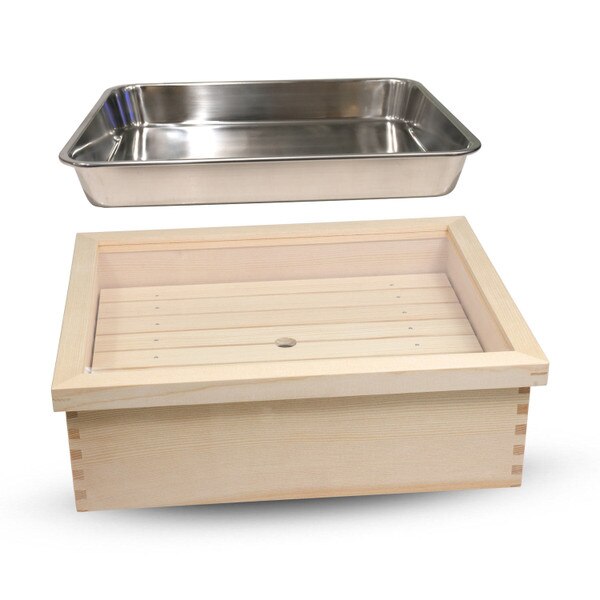 Image of Wooden Sushi Neta Case with Cover and Stainless Pan 14.3" 1