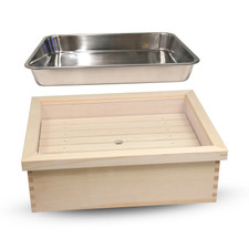 Wooden Sushi Neta Case with Cover and Stainless Pan 14.25"