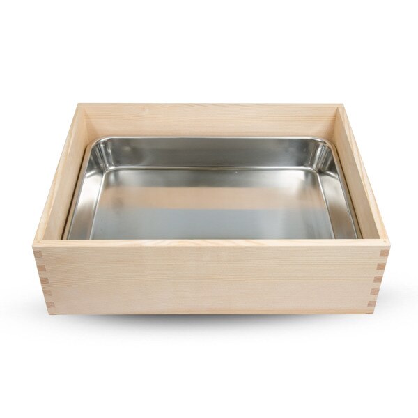 Image of Wooden Sushi Neta Case with Cover and Stainless Pan 14.3" 2