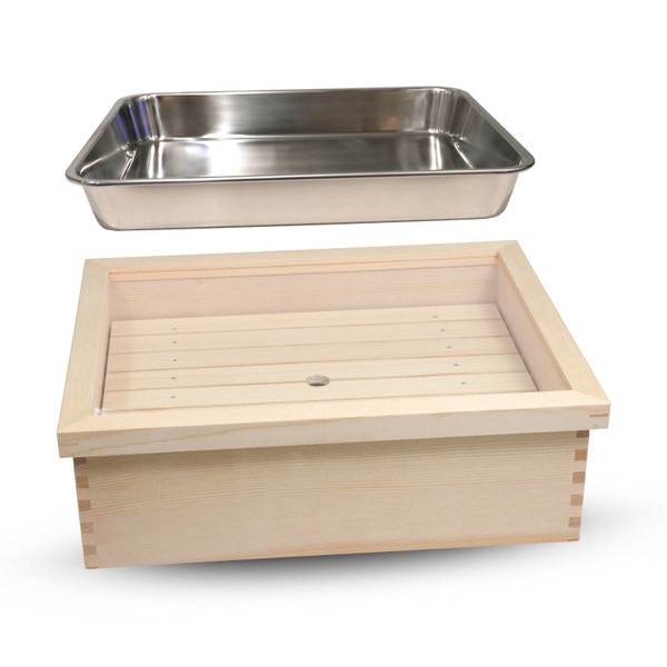 Image of Wooden Sushi Neta Case with Cover and Stainless Pan 17.5" 1