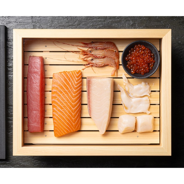 Image of Wooden Sushi Neta Case with Cover and Stainless Pan 17.5" 3