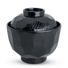 Resin Black Kikko Lidded Soup Bowl 3.75"