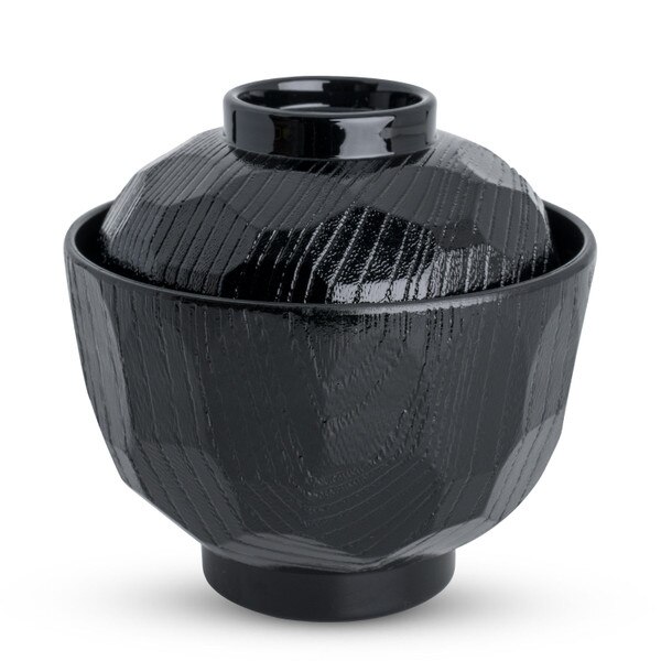 Image of Resin Black Kikko Lidded Soup Bowl 3.75" 1
