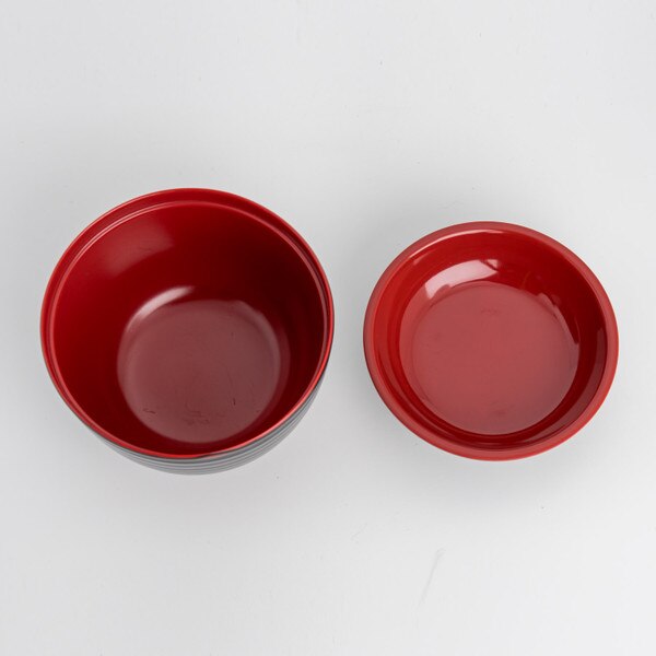 Image of Melamine Black & Red Lidded Soup Bowl 3.75" 3
