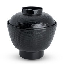 Resin Black Sekiju Lidded Soup Bowl 4"