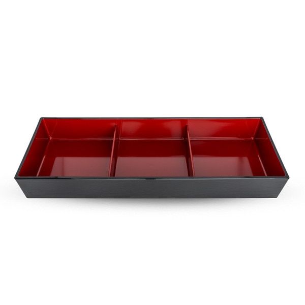 Image of Black and Red 3 Compartment Nagate Bento Box 14.25" 1