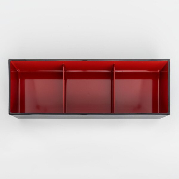 Image of Black and Red 3 Compartment Nagate Bento Box 14.25" 3