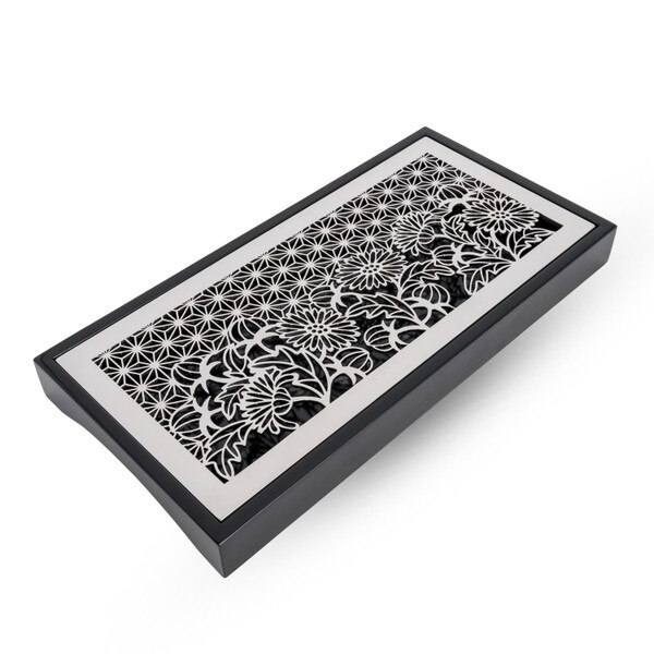 Image of Maki Stainless Tray w/ Black Wooden Stand 10.25" 1