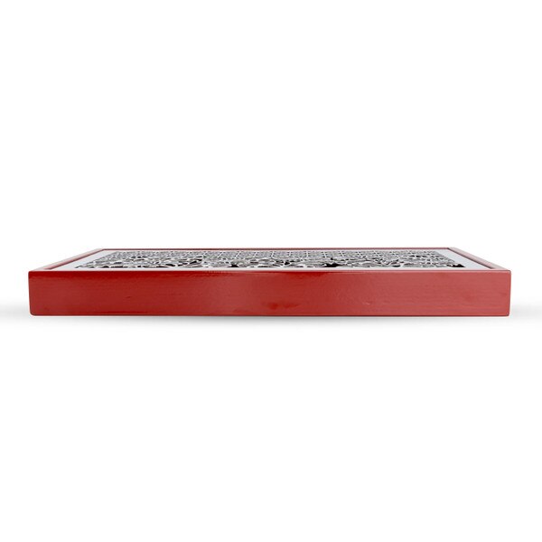 Image of Maki Stainless Tray w/ Red Wooden Stand 10.25" 2