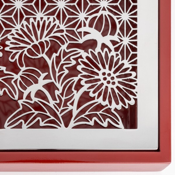 Image of Maki Stainless Tray w/ Red Wooden Stand 10.25" 4
