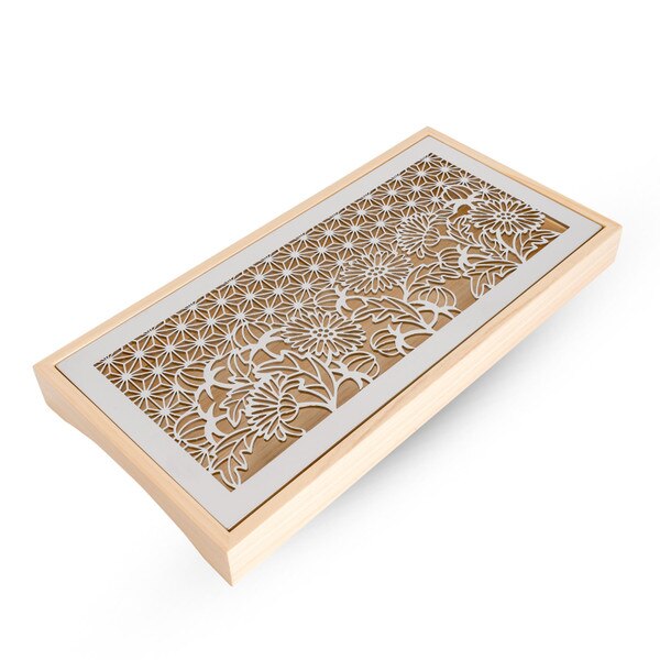 Image of Maki Stainless Tray w/ Natural Wooden Stand 10.25" 1