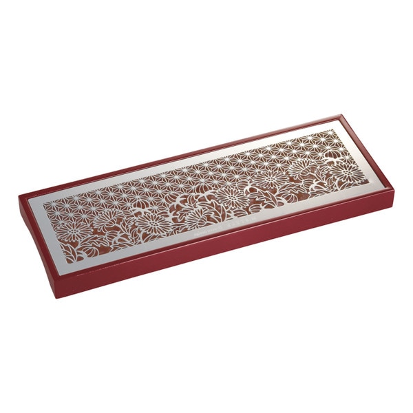 Image of Maki Stainless Tray w/ Red Wooden Stand 14"