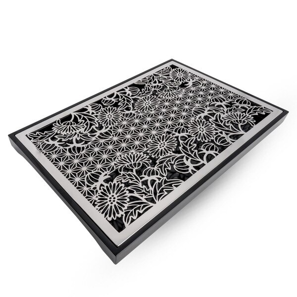 Image of Maki Stainless Tray w/ Black Wooden Stand 14" 1