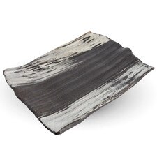 Black White Brushstroke Rectangular Plate 12.25"