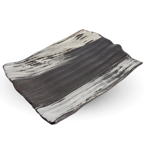 Image of Black White Brushstroke Rectangular Plate 12.25" 1