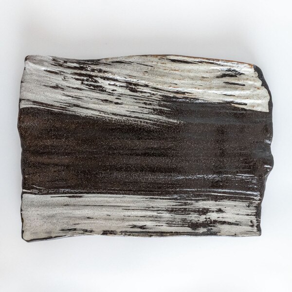 Image of Black White Brushstroke Rectangular Plate 12.25" 3