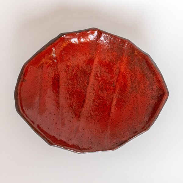 Image of Red Footed Abstract Plate 9" 3