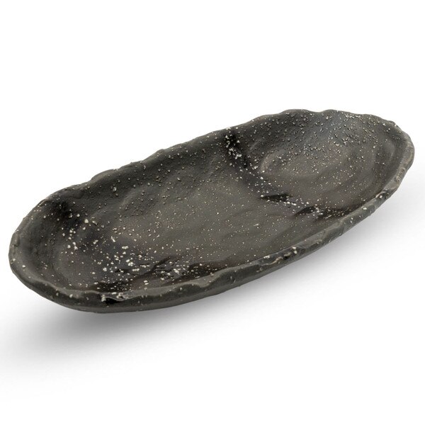 Image of Mikage Black Speckled Oval Plate 8.75" 1