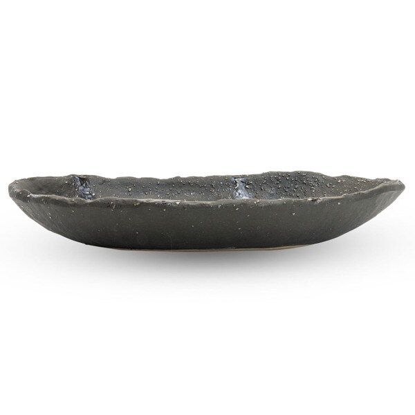 Image of Mikage Black Speckled Oval Plate 8.75" 2