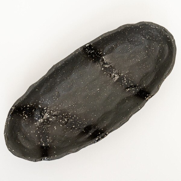 Image of Mikage Black Speckled Oval Plate 8.75" 3