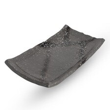 Mikage Black Speckled Footed Rectangular Plate 8.5"