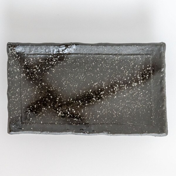 Image of Mikage Black Speckled Footed Rectangular Plate 8.5" 3