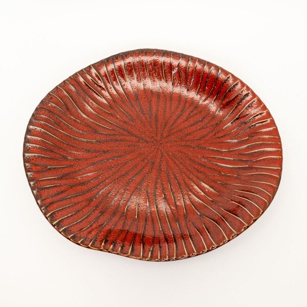 Image of Shuin Red Footed Abstract Plate 10" 3