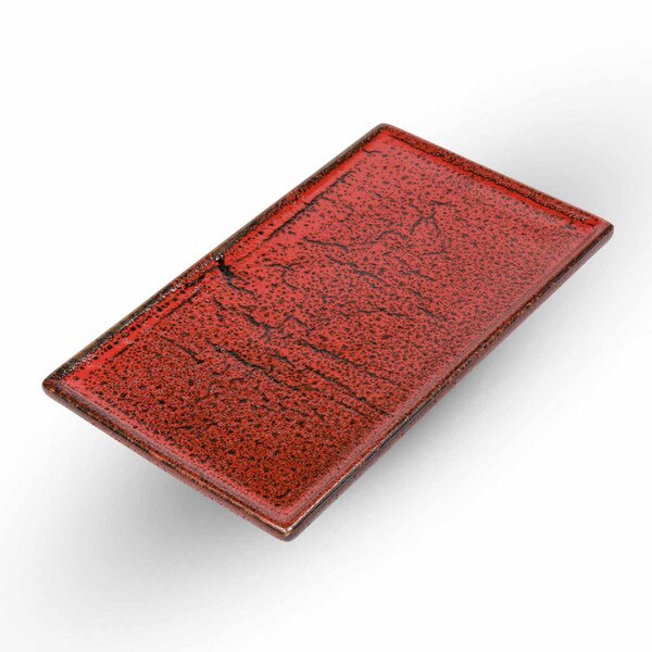 Image of Shuin Red Raised Rectangular Plate 8.5" 1