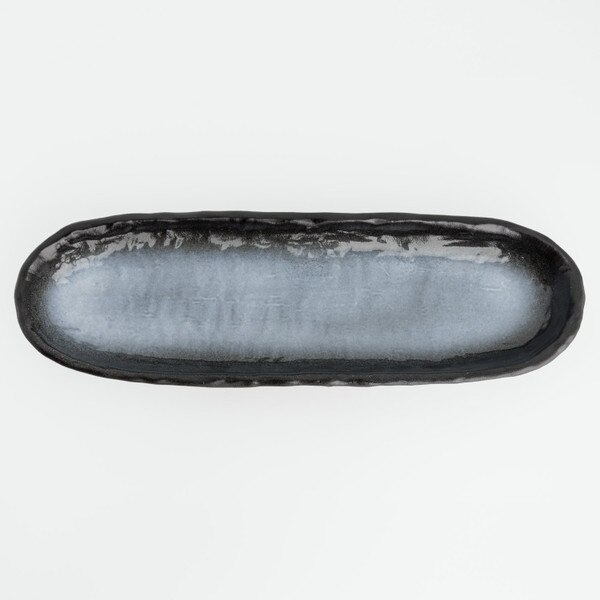 Image of Black and White Oval Plate 12.25" 3