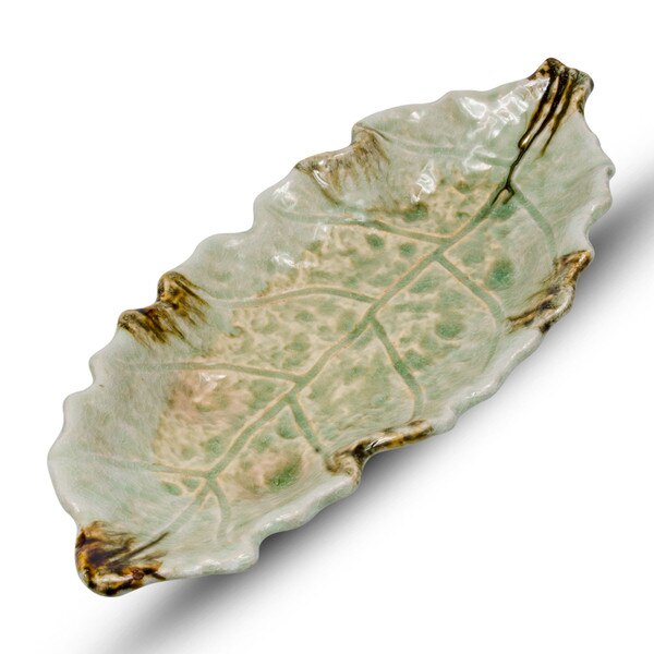 Image of Sand Vidro Green Leaf Footed Plate 16.25" 1
