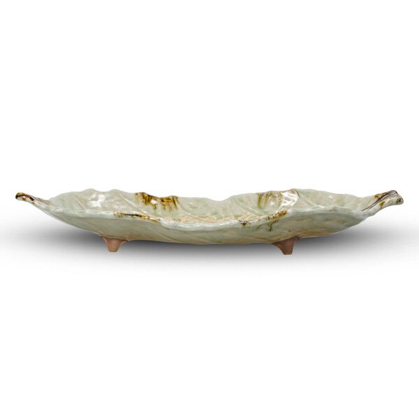 Image of Sand Vidro Green Leaf Footed Plate 16.25" 2