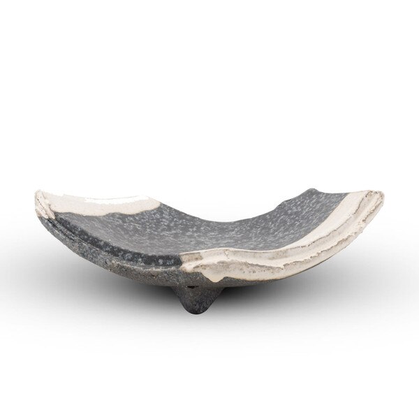Image of Kokugama Gray White Footed Abstract Plate 7.75" 2