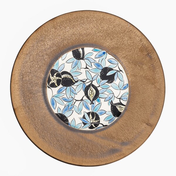 Image of Textured Bronze Fig Blue Round Plate 11.25" 3