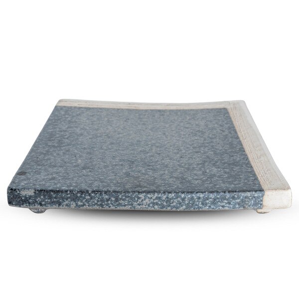 Image of Kokugama Gray White Footed Square Plate 7.5" 1