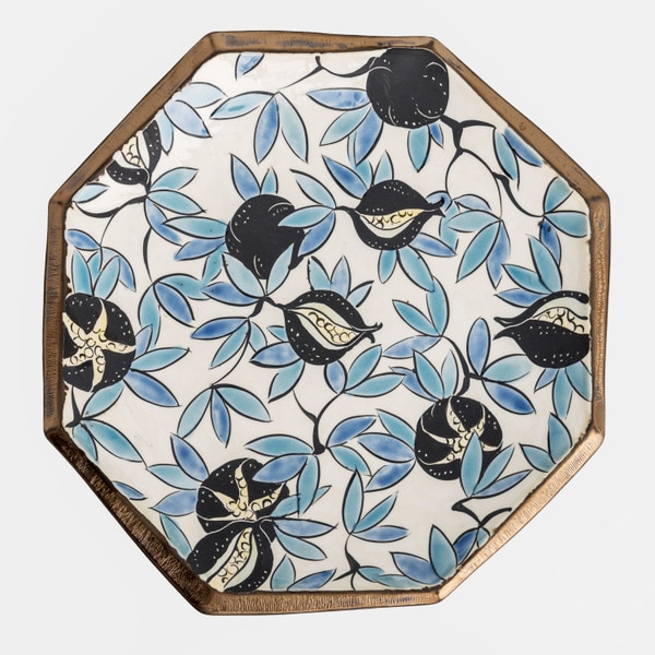Image of Textured Bronze Fig Blue Octagon Plate 9.75" 3