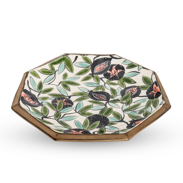 Image of Textured Bronze Fig Green Octagon Plate 9.75" 1