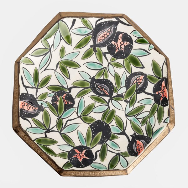 Image of Textured Bronze Fig Green Octagon Plate 9.75" 3