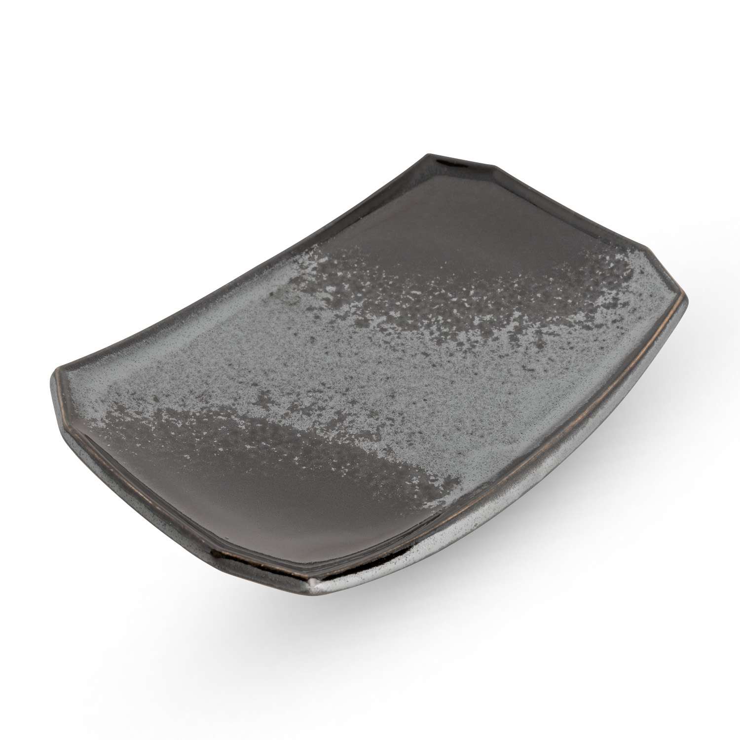 Mikage Black Speckled Footed Rectangular Plate 8.5