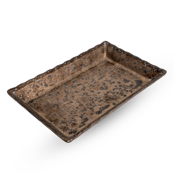 Image of Gold Black High Rim Rectangular Plate 7.75" 1