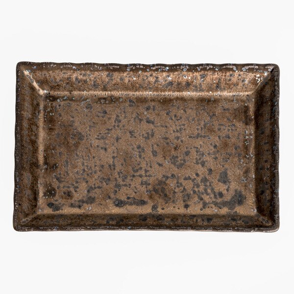 Image of Gold Black High Rim Rectangular Plate 7.75" 3