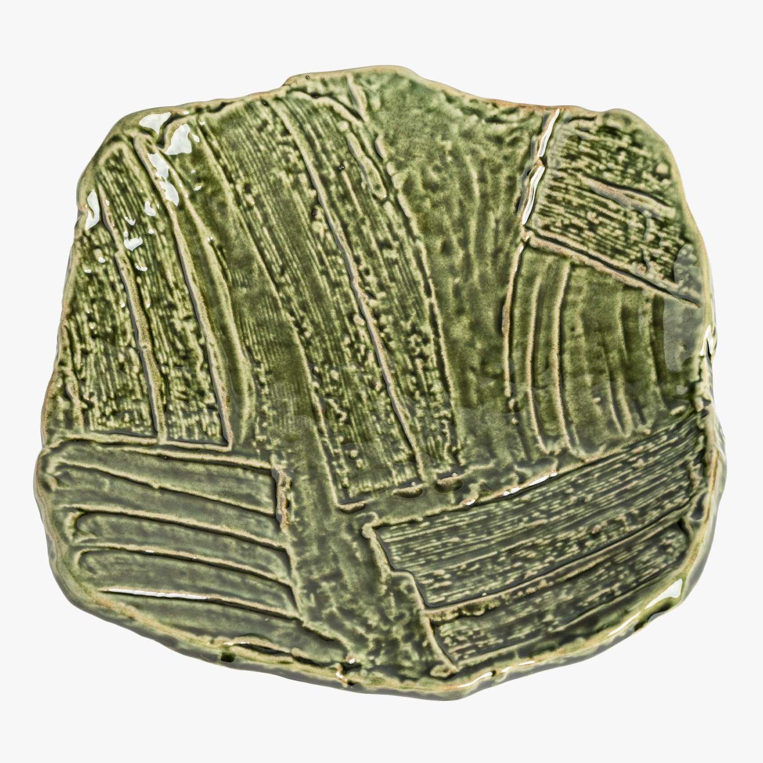Oribe Green Footed Abstract Plate 7.75