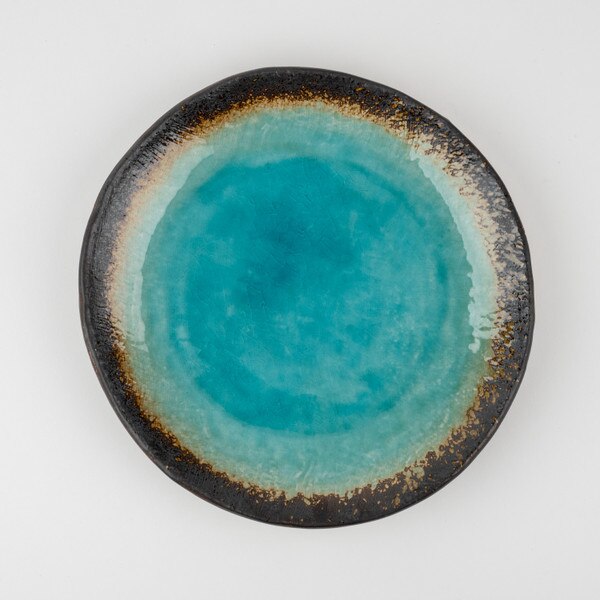 Image of Brown Rim Sky Blue Plate 9.5" 3